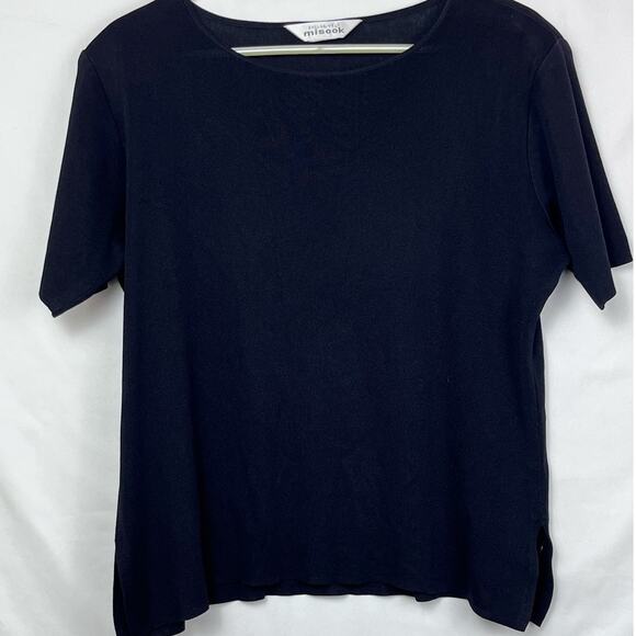 Exclusively Misook Women's Size Large Black Short Sleeve Pullover Blouse Shirt - Picture 1 of 5